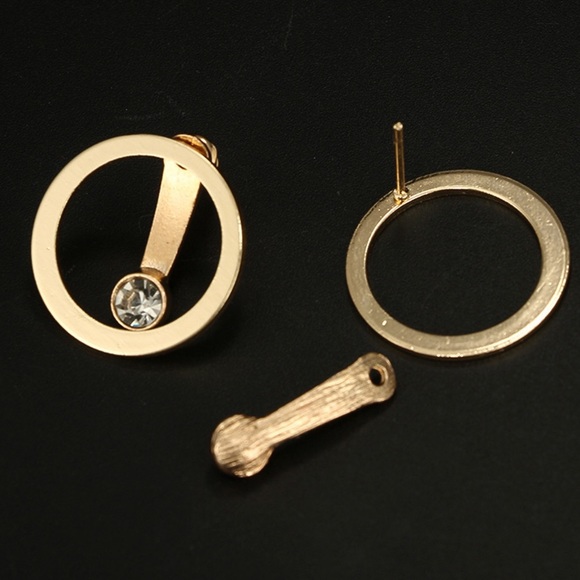 Floating CZ Gold Hollow Circle Stud Earrings - Picture 5 of 8